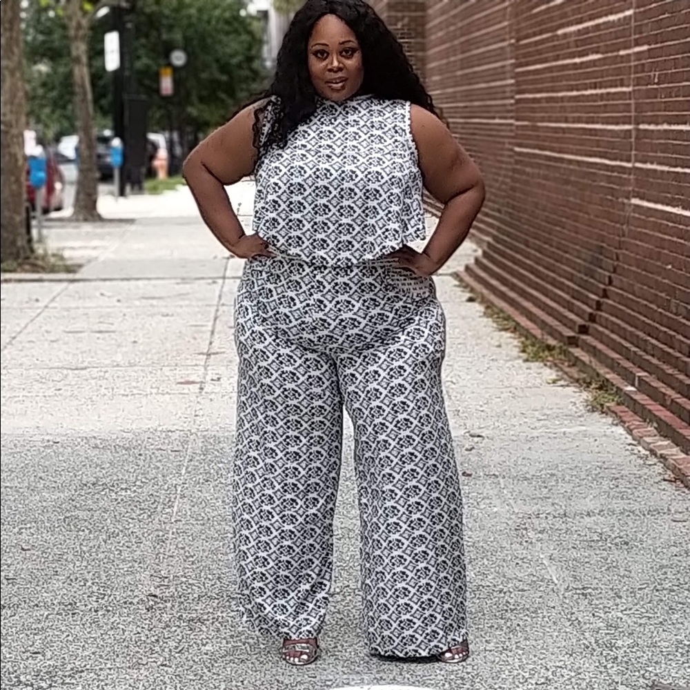 Two piece crop top wide leg pant set